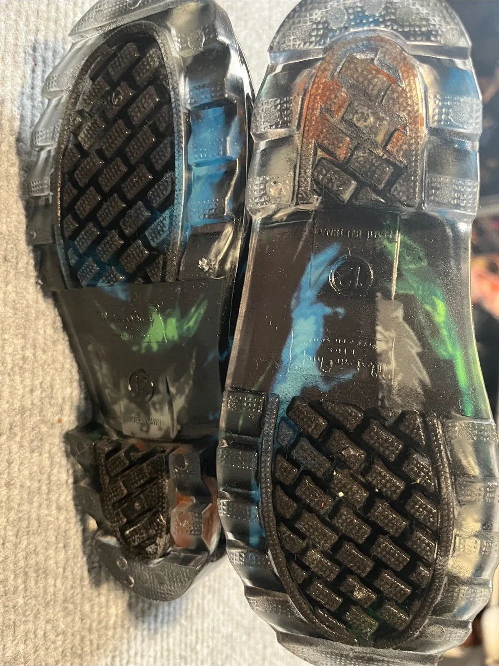 Kids Black Dino Rain Boots with Blue & Green Accents. No Longer LIGHT UP